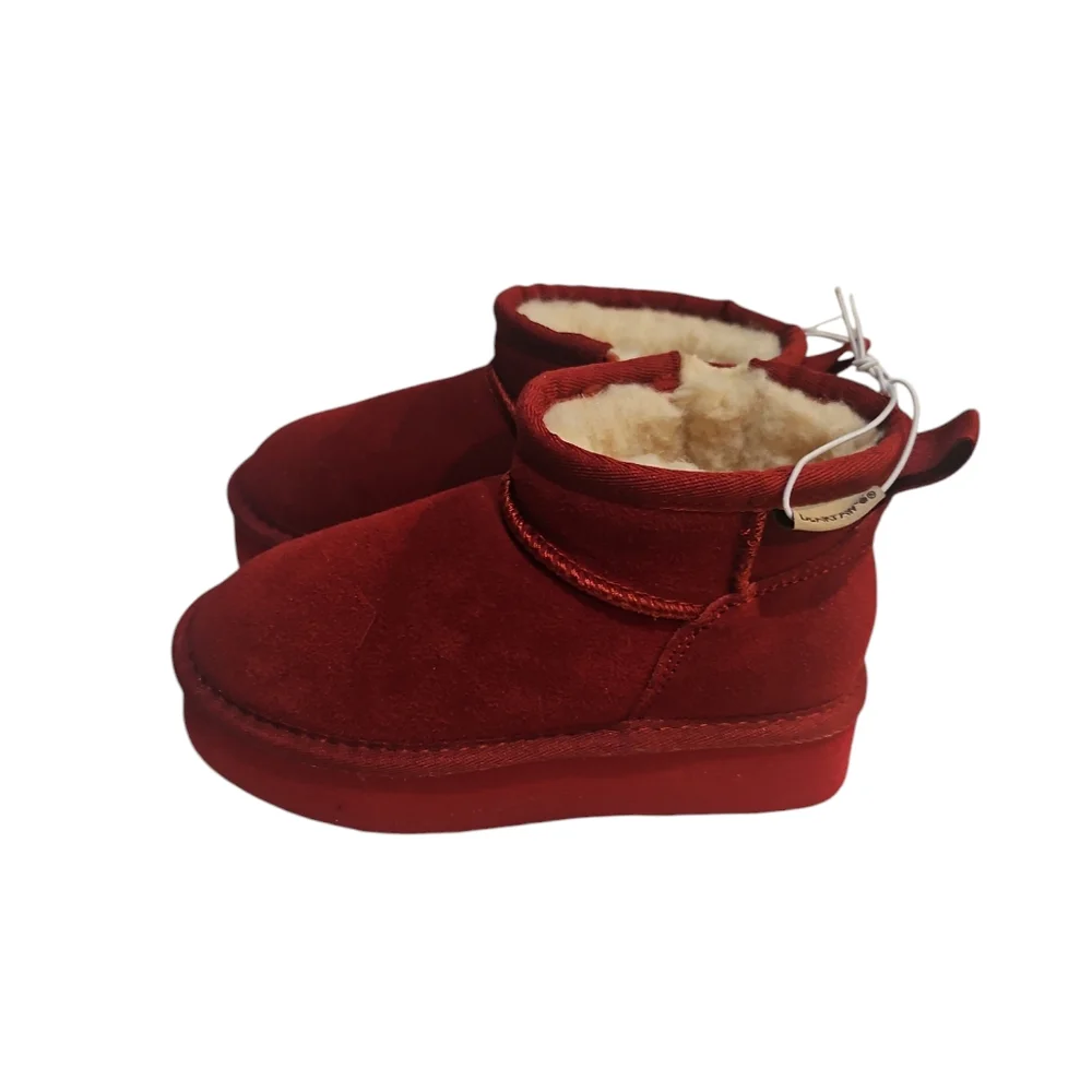Bearpaw Shalini Youth Retro Sueded Sheep 🐑 Wool lined Red Short Ankle Boot S 12 - Picture 3 of 12